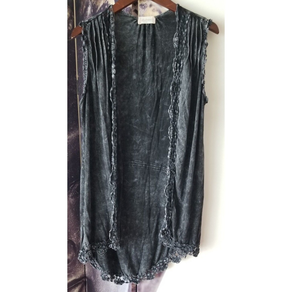 Women's ALTAR'D STATE‎ Size S Gray Crochet Trim Long Open Cardigan Sweater